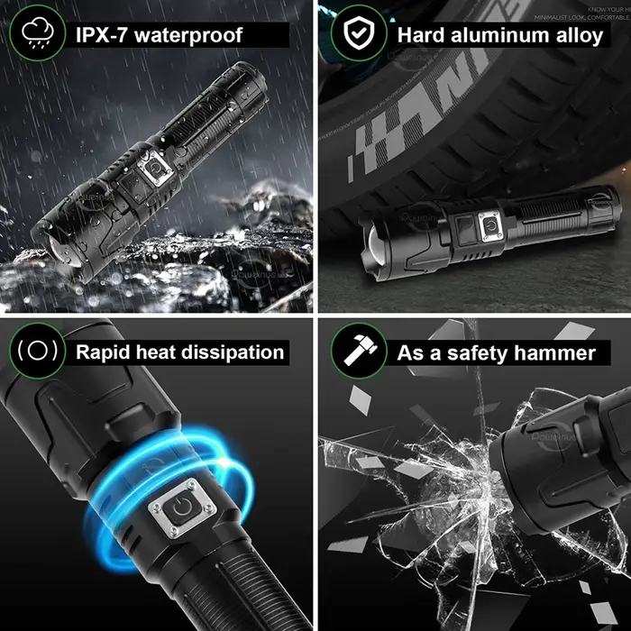 PAWEINUO lampe de poche LED la plus puissante 5000000LM torche Rechargeable Super lumineuse Zoom longue portée 4500M
