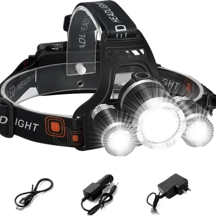 Lampe frontale LED à trois têtes de style avion : mise au point fixe