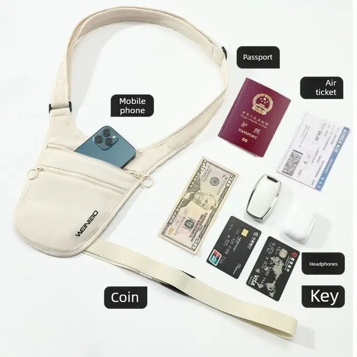 Sac bandoulière unisexe antivol avec ceinture porte-argent pour voyage