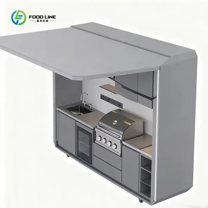 Cuisine mobile de jardin personnalisée, mini-cuisine de camping, ensemble de cuisine portable préfabriquée pour l'extérieur, pour utilisation dans les jardins, parcs et complexes hôteliers.