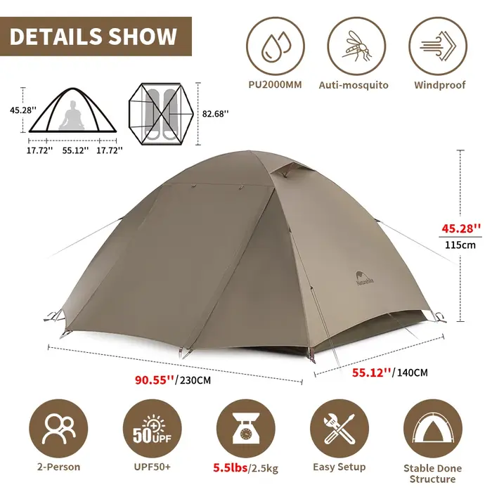 Natureifa Cloud River Tente de camping étanche pour 2 à 3 personnes, UPF50 +, extérieur, ultraléger,