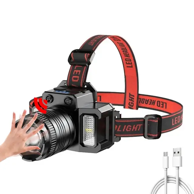 Lampe frontale à Induction Rechargeable par USB, batterie intégrée, Zoom rotatif, lampe de poche pou