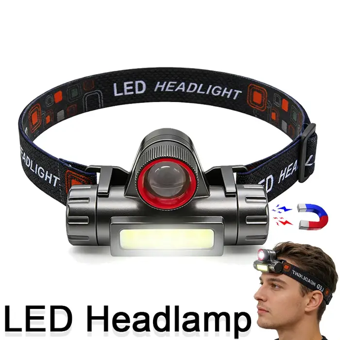 Lampe frontale LED rechargeable puissante avec zoom télescopique - Lampe de travail étanche à haute 