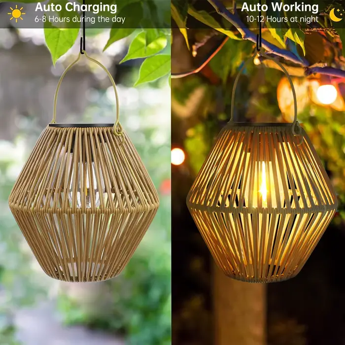 Lanternes solaires lumières solaires extérieur étanche Boho lumière pour extérieur suspendu lanterne en rotin décoration pour jardin cour Patio