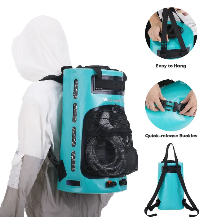 WILD HEART Sac de douche de camping portable avec pompe à pied et tuyau