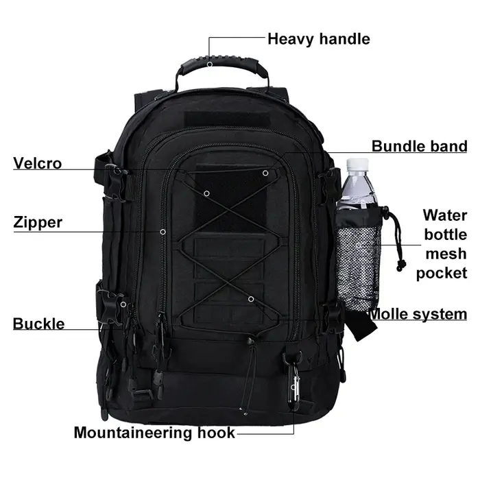 LQARMY 60L sac à dos tactique militaire sac à dos d'assaut de l'armée en plein air 3 jours sac à dos de voyage extensible randonnée Molle Bug Out sac