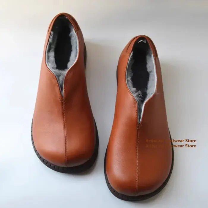 Bottes de neige antidérapantes à semelle épaisse pour hommes, chaussures basses en coton avec laine véritable, mocassins en cuir marron/noir, chaussures tendance pour hommes