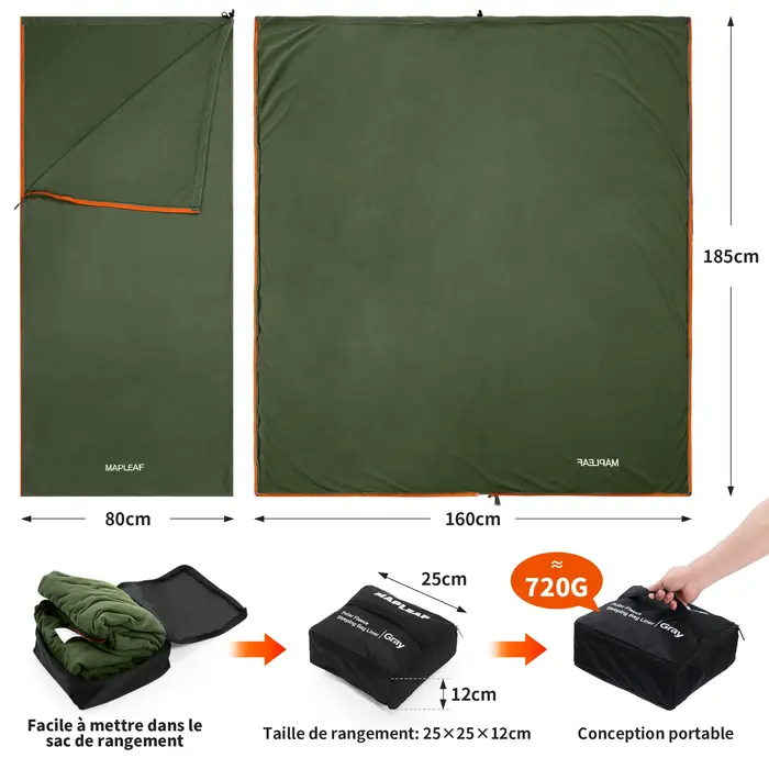 MAPLEAF Doublure de sac de couchage en polaire légère pour l'hiver