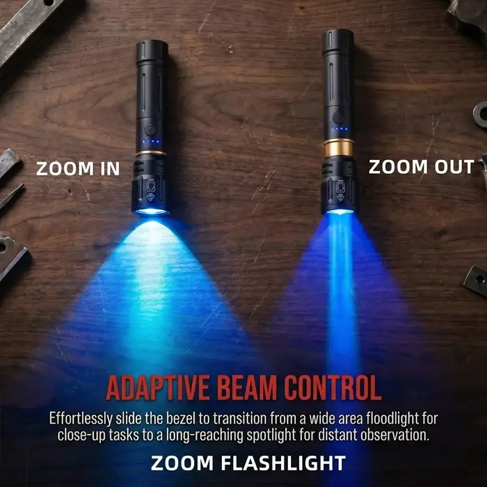 Lampe torche LED Alonefire Zoom haute puissance à lumière bleue, rechargeable par USB, en aluminium, pour le camping, la randonnée, la chasse, la pêche