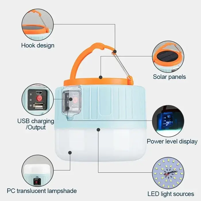 LED Camping lumière Rechargeable étanche Portable en plein air randonnée lumières de secours lumineux tente lampe