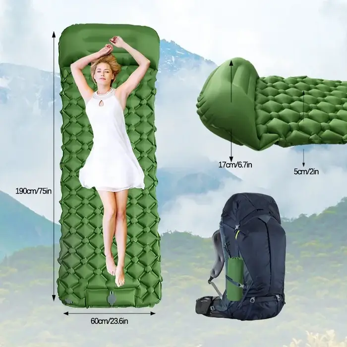 Matelas de camping gonflable avec oreiller