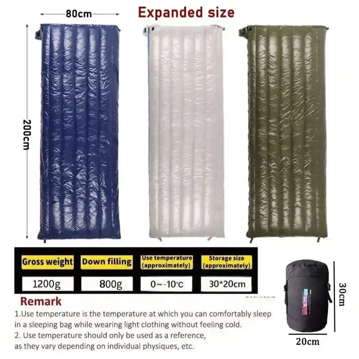 Sacs de couchage en duvet d'oie, sac de couchage ultra chaud de style enveloppe pour adultes en duvet d'oie blanc, équipement de camping portable épais résistant au froid pour l'extérieur