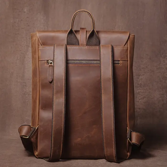 GURO – sac à dos rétro en cuir véritable pour hommes et femmes, sac de voyage à rabat Simple, en cuir de vache naturel, cartable de luxe, sacs à dos de banlieue quotidiens