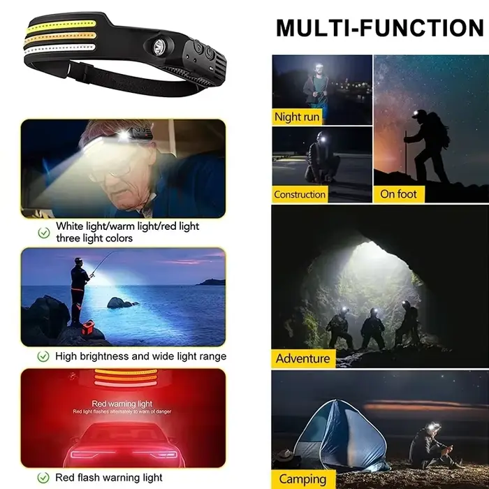 LED COB lampe frontale à Induction batterie intégrée capteur tête