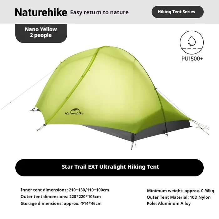 Tente de randonnée Naturehike Star Trail EXT 10D en nylon enduit de silicone ultra-léger, résistance aux intempéries niveau 7, résistance au vent, autoportante