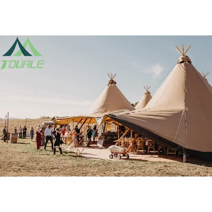 Tente de camping en toile de coton imperméable à double couche, durable, de style tipi, personnalisa
