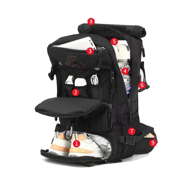 Sac à dos de voyage grande capacité, compartiment à bagages convertible avec compartiment à chaussures indépendant, compartiment pour ordinateur portable de 15,6 pouces