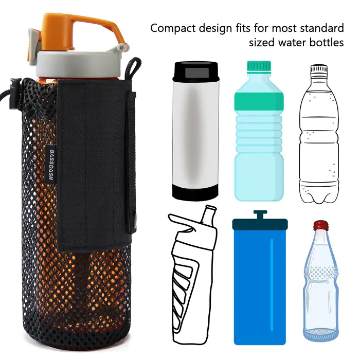 Bassdash pochette pour bouteille d'eau avec sangles Molle pince de ceinture mousqueton sac de support en maille pliable pour voyage pêche chasse randonnée
