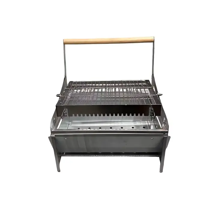 Portable 360 ° Barbecue pliable rotatif au charbon de bois en acier inoxydable avec grille amovible pour le camping