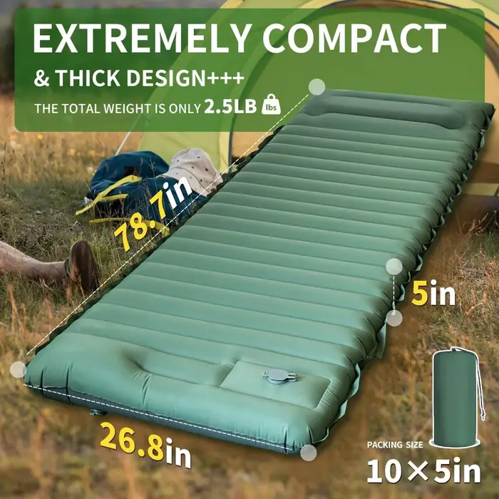 Tapis de couchage de Camping ultraléger Extra épais de 4 pouces, avec oreiller intégré et pompe à pi