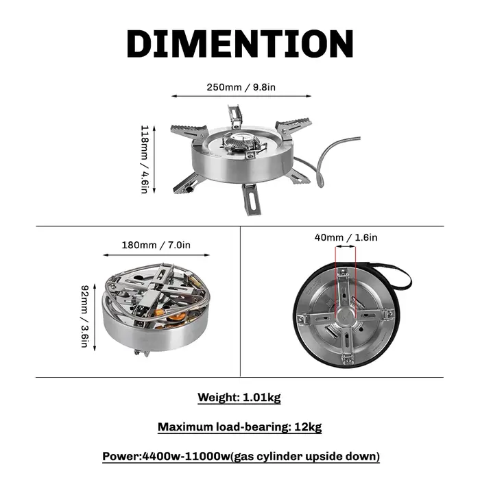 Brûleur à gaz fendu Saturn en érable de feu, Double préchauffeur, cuisinière à gaz de cuisine pliabl