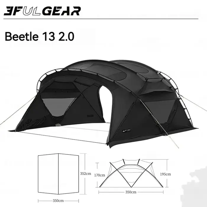 Tente tunnel 3F UL GEAR Beetle13 2.0 en nylon 70D pour 2 à 4 personnes