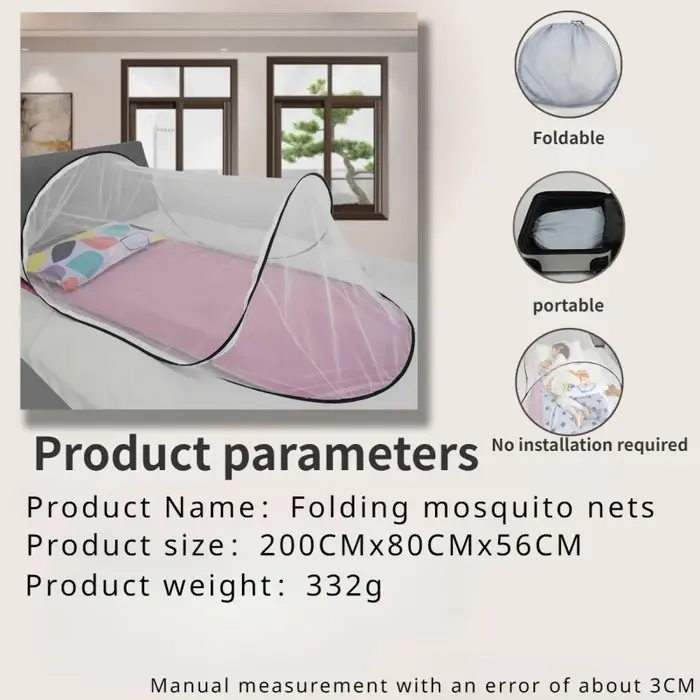Moustiquaire de lit pliable portable |   Filet anti-insectes pour le camping en plein air, les voyages et les pique-niques |   Installation gratuite