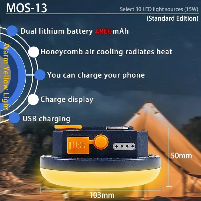MOSucks ING-Lanterne de Tente Rechargeable, Portable, Lumière de Marché Nocturne d'Urgence, Ampoule