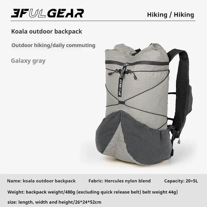Sac à dos 3F UL GEAR KAOLA avec bretelles en maille nid d'abeille, léger, respirant, avec système de sac à dos souple IXPE, ventilé