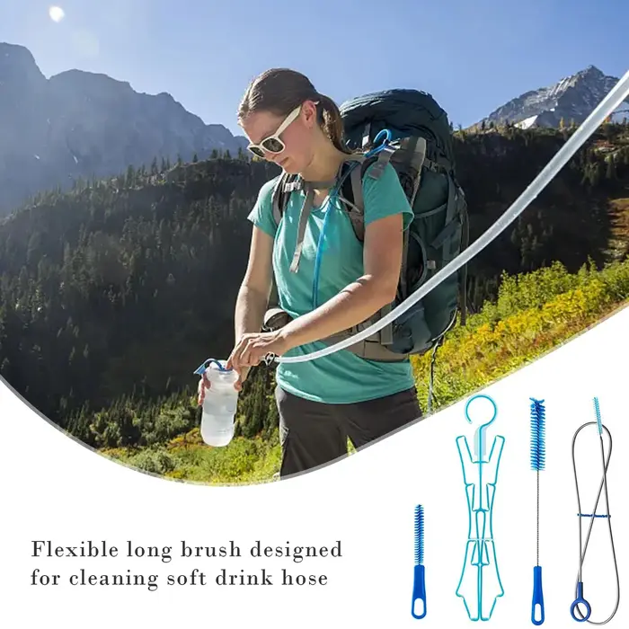 Kit de nettoyage multifonctionnel pour poche à eau, ensemble de brosses pour poche à eau de cyclisme, outils de nettoyage pour sac d'hydratation extérieur pour le camping et la randonnée
