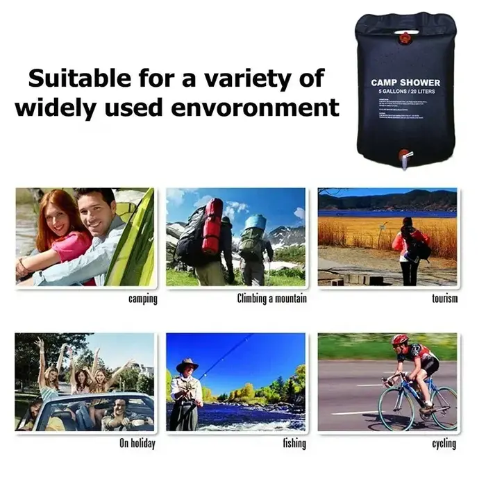 Sac de douche extérieur grande capacité 20L à chauffage solaire pour camping