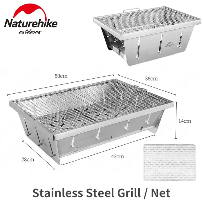 Natureifa-Grill à charbon de bois portable en acier inoxydable