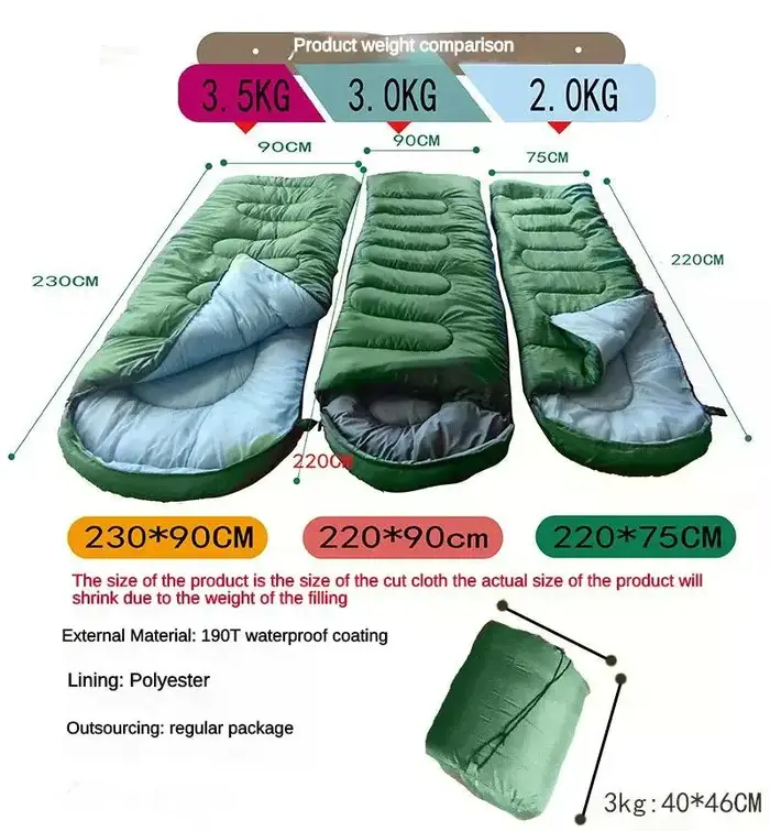 Sac de couchage surdimensionné épais et élargi de 3