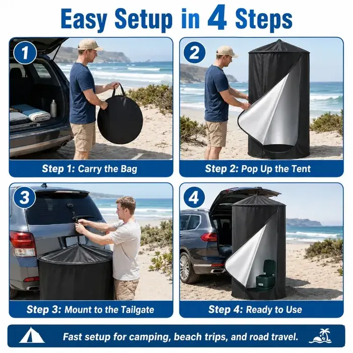 Tente de confidentialité pop-up à montage rapide pour hayon de SUV, imperméable, portable, servant de cabine de change, d'abri de douche et de toilettes.