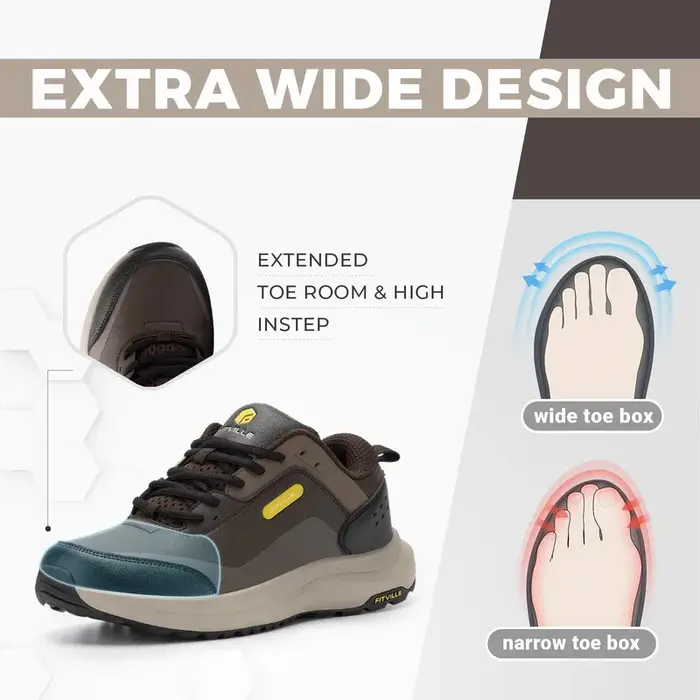 Chaussures de randonnée Fitville pour homme, extra larges, chaussures de marche d'extérieur, chaussures de travail basses imperméables avec soutien de la voûte plantaire pour le talon