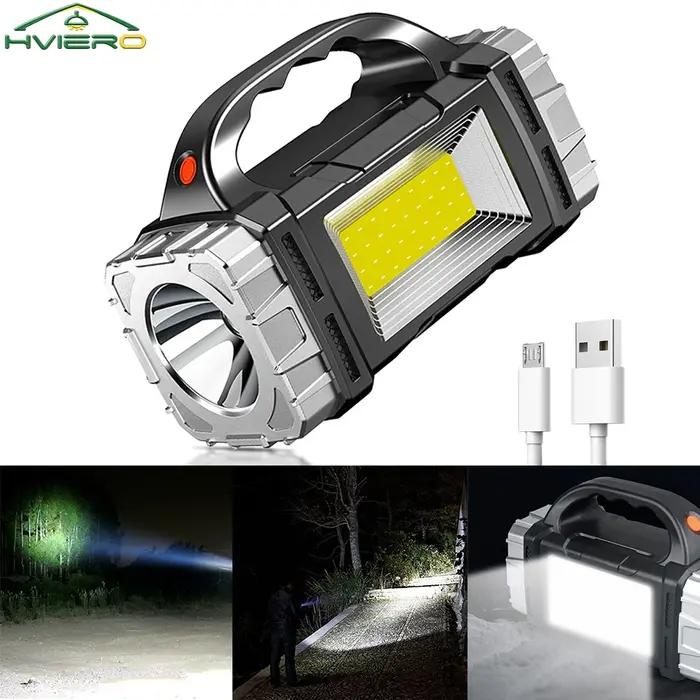 Lampes latérales COB en plein air, pêche, randonnée, Camping, chargeur USB, lampe de poche solaire Portable, projecteur LED, étanche