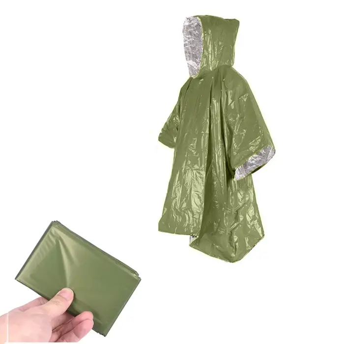 Poncho de survie d'urgence, couverture thermique de survie, imperméable thermique réfléchissant la c