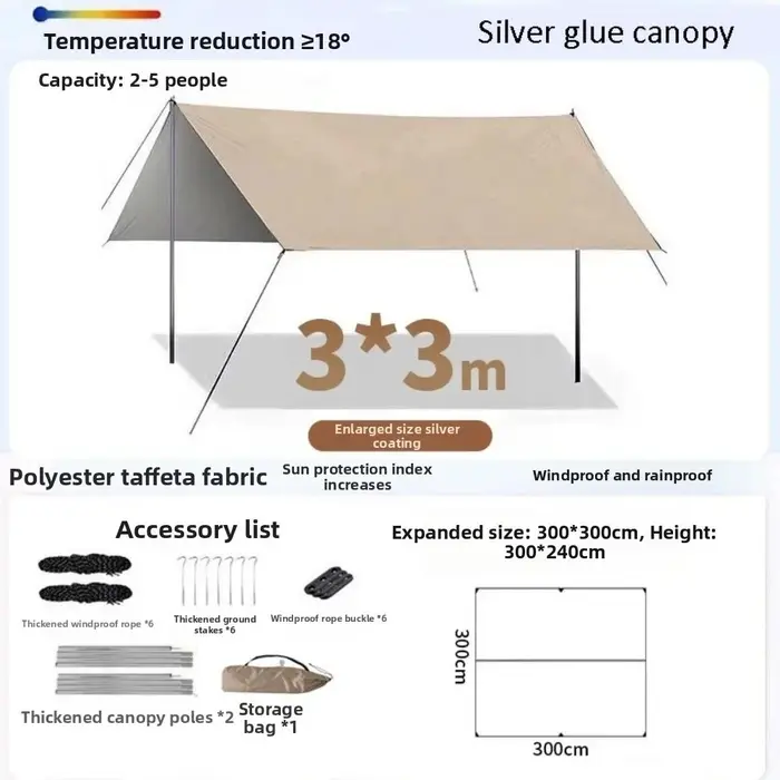 Tente de camping octogonale 3x3/3x4,5m avec poteaux, grande tente de camping, protection solaire, im