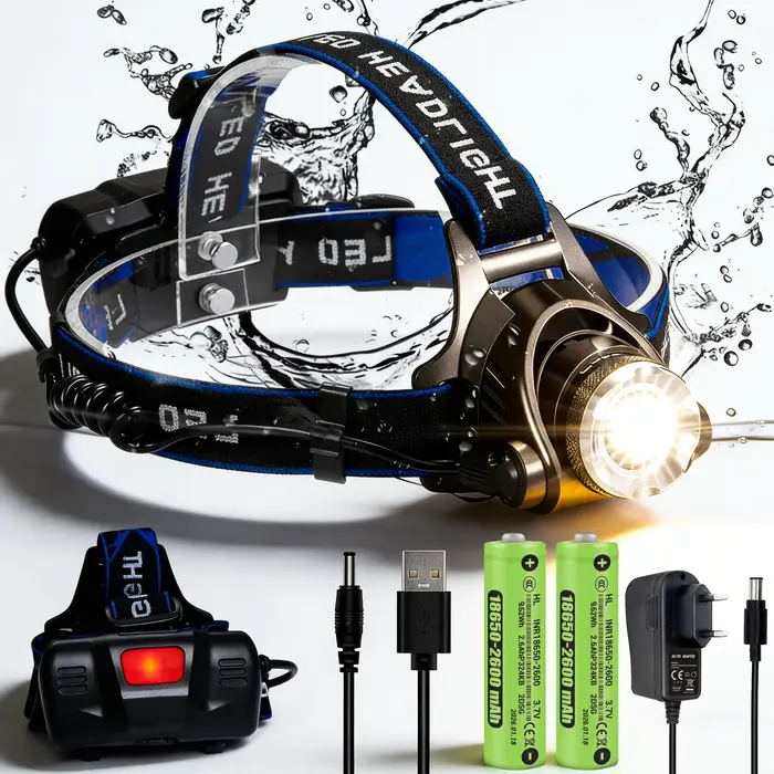 Lampe frontale LED puissante rechargeable par USB