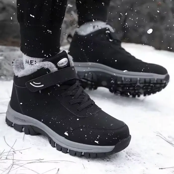 Bottes de neige épaisses doublées polaire pour hommes, chaussures d'hiver antidérapantes à semelle souple pour la montagne, chaussures en coton style papa, rétro artistique