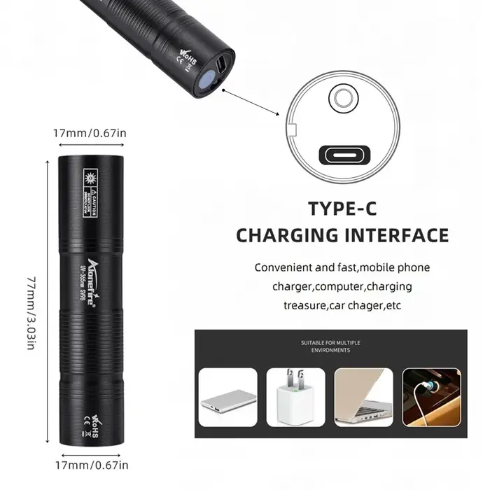 Lampe de poche UV aste par USB