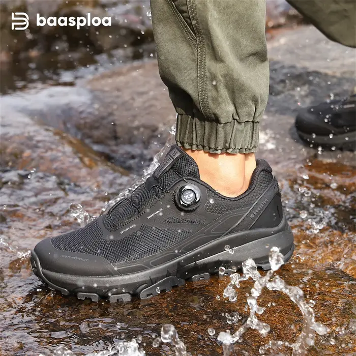 Baasploa randonnée baskets nouveau bouton rotatif haute qualité chaussures de plein air mâle en cuir de luxe concepteur