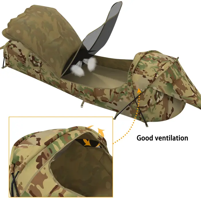 Tente de bivouac militaire MT Military Hideaway Bivy Cover Stealth Compact à poteau unique avec anse pour sac de couchage modulaire avec moustiquaire intégrée