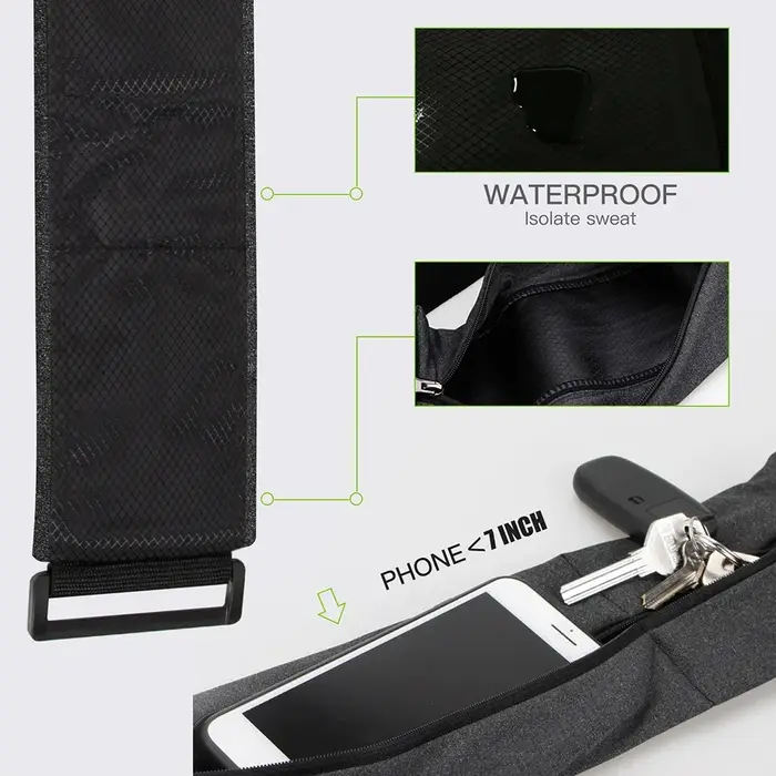 Sac de ceinture de course sur sentier, sac banane de fitness, ceinture élastique, poche à double fermeture éclair, sac de course, étui de téléphone de sport