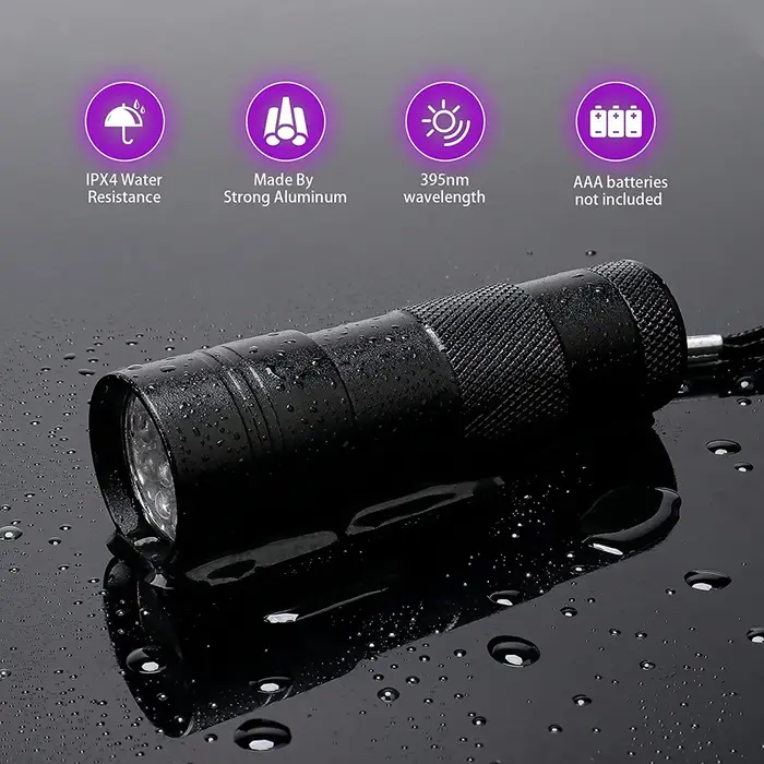 Lampes de poche UV portables étanches à lumière noire, 12 Led, 395nm, Mini détecteur de torche pour