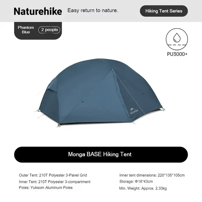 Tente de randonnée légère Mongar Naturehike pour 2/3 personnes, équipement de camping pour voyages e