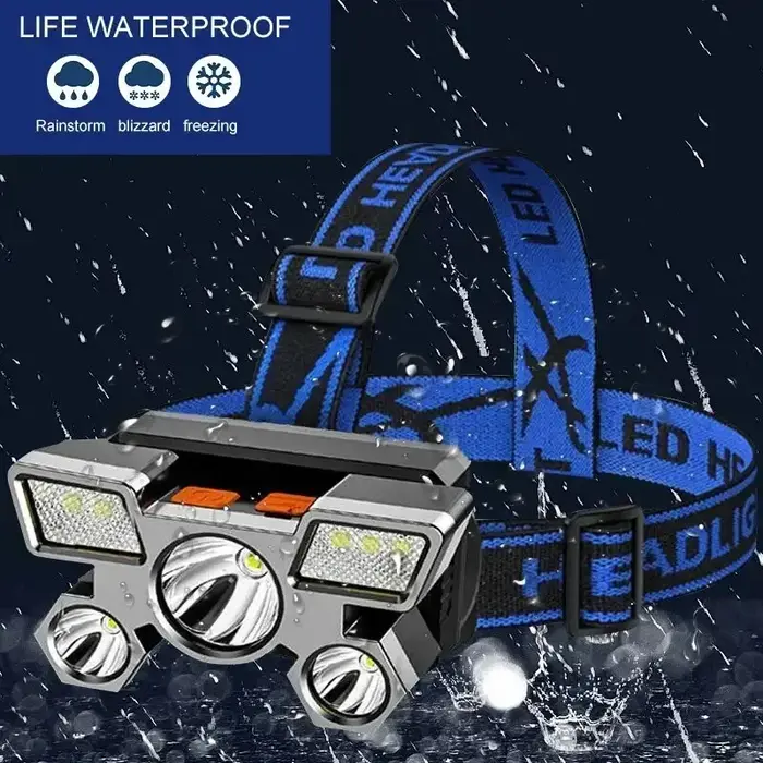 Lampe frontale rechargeable ultra-lumineuse à 5 LED