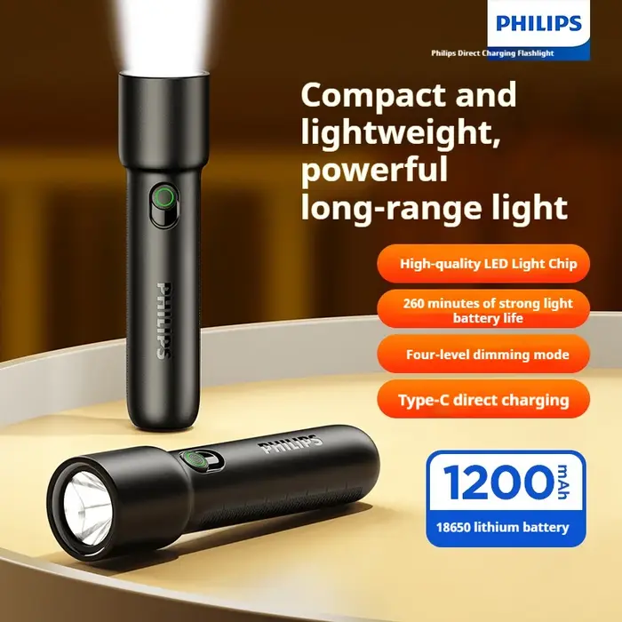 Lampe de poche portable Philips SFL1235, lumière LED avec modes réglables, légère, pour le camping e