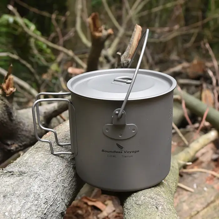 Boundless Voyage Camping Titanium Cup Mug, Outdoor Tourist Picnic Cooking Face Pot, Britware, Randon