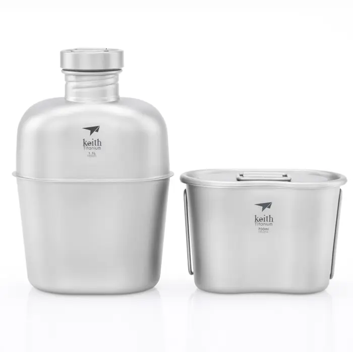 Pamono-Ensemble de bouteilles d'eau militaires en titane Ti3060, kit de cantine de randonnée, poudre
